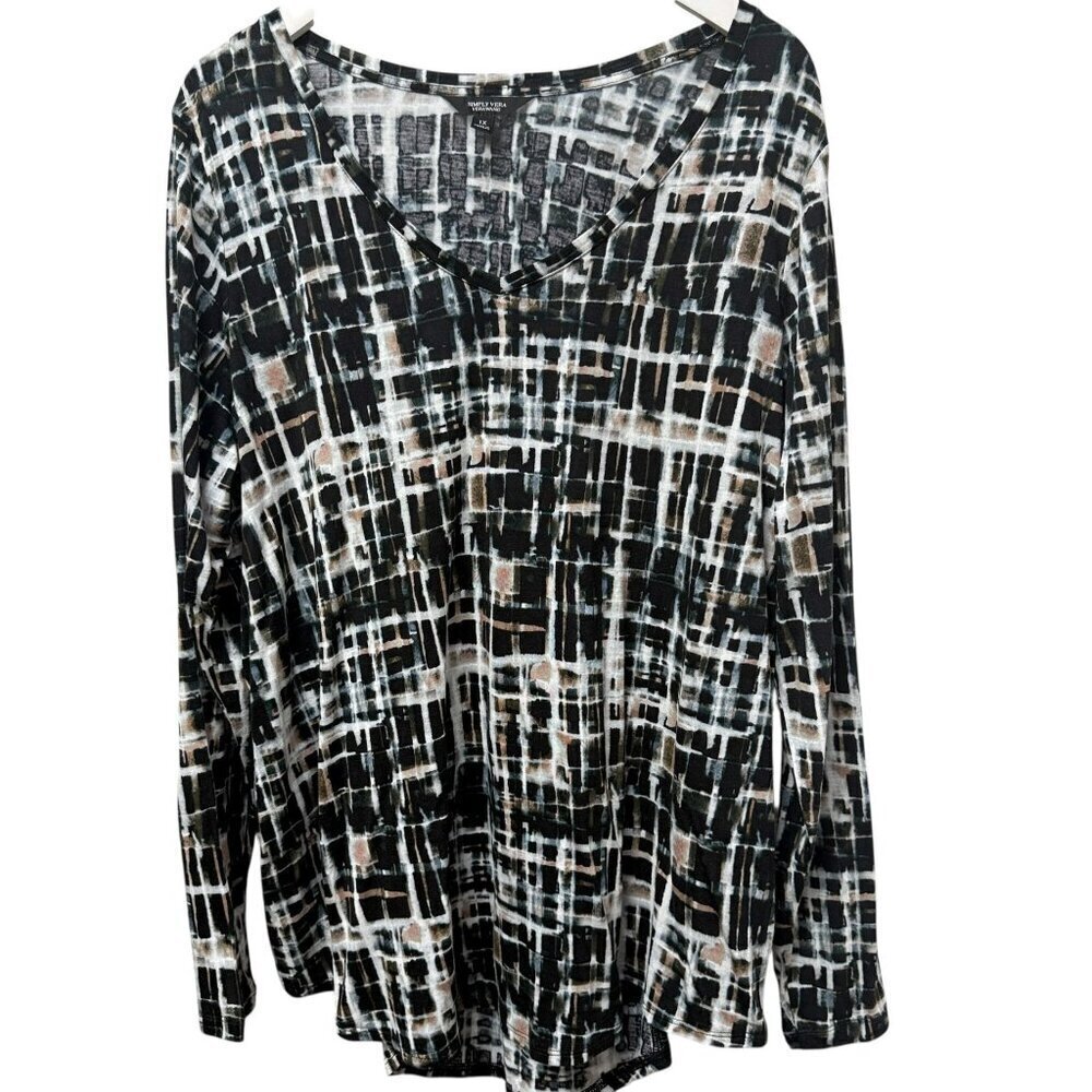 Simply Vera Wang Womens Top Plus Size 1X Long Sleeve Tee Black Modern Rayon